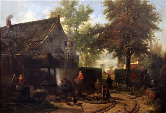 19th century French School The Blacksmiths Yard 18.5 x 26.5in.